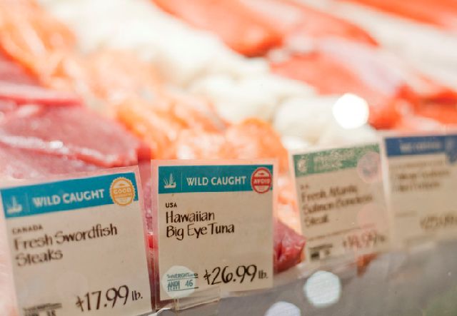 A nice shot of the fish case at Whole Foods